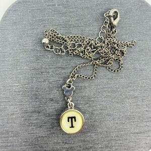 Y2K Charming Initial "T" Letter Necklace Silver Tone Curb Link Whimsical Design
